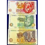 South Africa - 1993 (3)  10 Rand, 20 Rand, 50 Rand Refs P123-P125, Grades EF-AUNC.