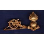 Royal Artillery Insignias, both brass - other ranks collar badge (This was used as a cap badge in