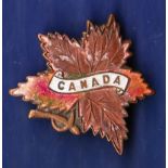 WWI Canadian Expeditionary Force Sweetheart badge, maple leaf design with an enamelled finish.