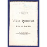 Menu - 1894 (4 May) Willis's Restaurant  Printed Menu, Edouard.  m/s Lord Welby.