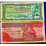 Ethiopia - 1966 & 1989 (2)  1966 One Dollar Ref P25, Grade GVF; 1989 Ten Birr Ref P48, Grade VF.