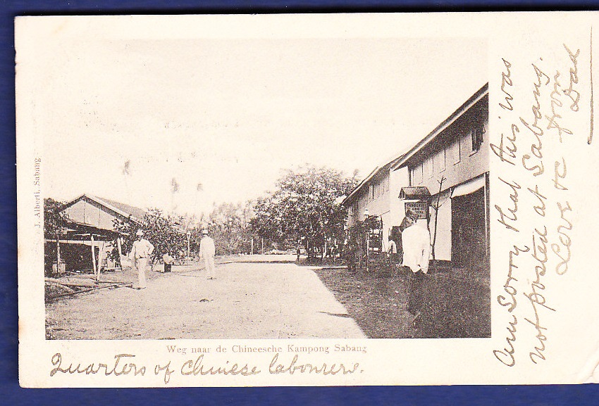 Hong Kong  1905 used postcard to Liverpool, depicts Chinese Kampong in Sabong, Philippines.