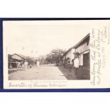 Hong Kong  1905 used postcard to Liverpool, depicts Chinese Kampong in Sabong, Philippines.