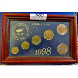 Cyprus - 1998 Complete set of 1998 coins in frame. 6 coins.