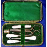 Household - Lovely Victorian 'House Maid' Set  (Complete) with Mother of Pearl handles in a Green/