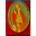 Paperweight by Pain  Depicts Capt. St. Leger.  Oval 4" high x 2 ¾ wide (approx) in box.  Looks