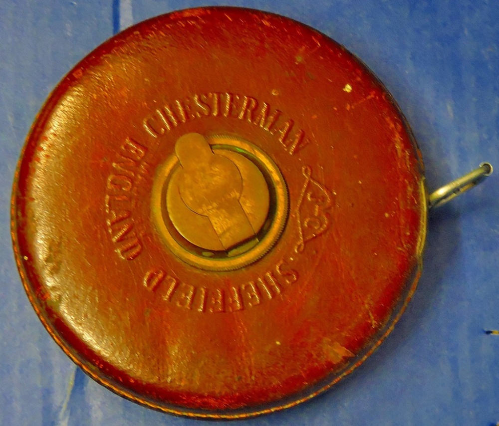 Surveyors Tape Measure  A fine Chesterman's Sheffield Brass/Leather 100 feet steel measure, c1920's. - Image 2 of 3