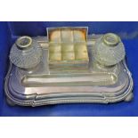 Silver - Antique Silver Plated Ink Stand and Stamp Box  In  good order, early 20th C.