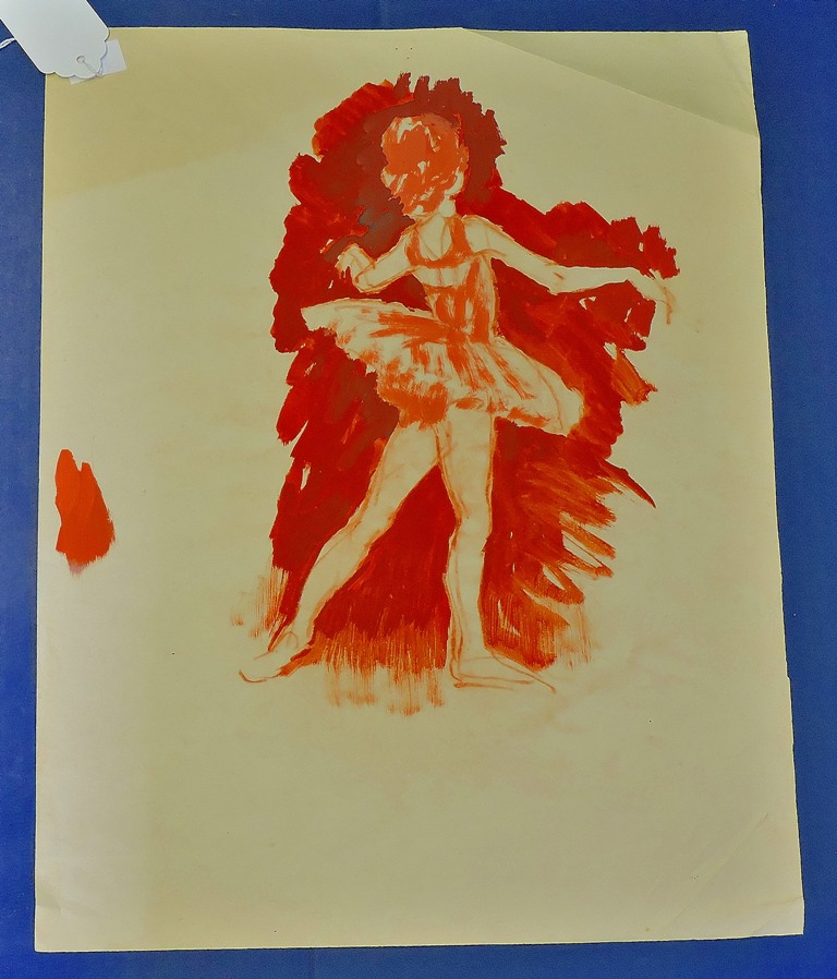 Painting - Ballet dancer in red  in water colour.  On paper, nice pose with movement.