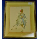 Print - Prince of Wales Own Mounted Officer  (17th Cent.).  Framed.  Nice item.