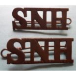 Brass shoulder Titles South Nottinghamshire Hussars; S.N/H pair.