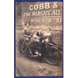 Kent /  Brewery / Motorcycle  World War I era, fine RP Postcard, a family on an early motorcycle and