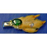 Claw Brooch  Silver plated green stone.  Nice item.