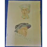 Painting - Portrait of 2 Gentlemen  Queen Elizabeth I period, in water colour.  Good expressions.