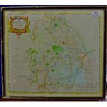 Print - Vintage Derby by Glover  In frame.  Beautiful engravings surrounding the map.  Frame needs