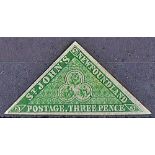 Newfoundland - 1857 3d Yellowish Green  SG3, fine m/mint, SG £1,600, good margins and gum.