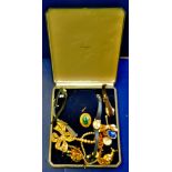 Jewellery  Large blue case of mixed yellow metal jewellery and watches.