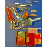 Sewing Lot - Vintage sewing related collection  Including a rare case of needles and two darning