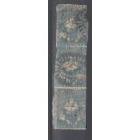 Australia (Victoria) 1850 3d blue "white veils" SG14 fine used, scarce, vertical strip of three,