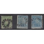 Barbados - 1861-1870  (½d) Grass-Green, SG22; 1d Blue, SG23; 1d Deep-Blue, SG24.  All fine used (