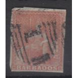 Barbados - 1855 (4d) Brownish-Red  SG5, used, small scissor cuts, SG £275.