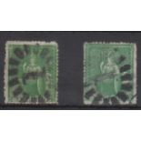 Barbados - 1861-70 (½d)  (2)  ½d Deep Green, SG20 and ½d Green, SG21.  Both fine used, numeral '1'