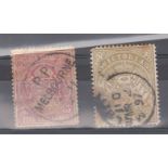 Australia (Tasmania) 1885 3/- Drab  SG268 used, (1987 cds) and 5/- Rosine, SG270 (cds).  Some