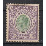 Antigua - 1913 5/- Grey-Green and Violet  Fine used, Cat £150.