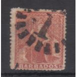 Barbados - 1865 (4d) Dull Brown-Red  SG26, numeral '1'.  Cat £65.