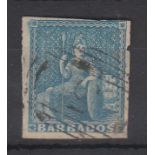 Barbados - 1855-58 (1d) Pale Blue  SG9, fine used.