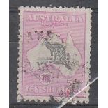 Australia - 1918 10/- Green and Pale Amiline Pink  SG43a, nicely used.  Catalogue £325.