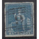 Barbados - 1852 (1d) Deep Blue  SG4, fine used, four margins.
