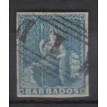 Barbados - 1855-58 (1½d) Deep Blue  SG10, fine used, light numeral '1'.