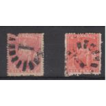 Barbados - 1861-64 (6d)  (2)  6d Rose-Red, SG29; 6d Orange-Red, SG30.  Fine used.