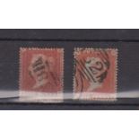 Great Britain 1855 1d Red-Brown SG21.  Wmk small crown.  Two fine used examples, small faults,