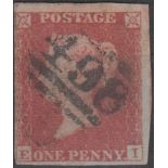 Great Britain 1841 Queen Victoria 1d Red Brown  SG8, Plate 136 (EI), 4 margin.  F.U.