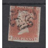 Great Britain 1841 1d red-brown, SG8 Wi, Inverted Watermark, 1K, Plate 24, three margins, black