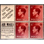 Great Britain 1936 King Edward VIII 1½d  Booklet Advert Pane. "Come on the Telephone Now/Air Mails".