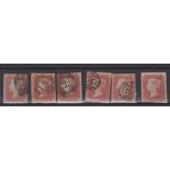 Great Britain 1841 1d Red-Brown Good + large margins (6), plated; EJ-Plate 116; FB-Plate 91; FJ-