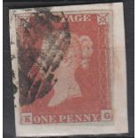 Great Britain 1841 Queen Victoria 1d Red Brown  SG8, Plate 58 (KG), 4 margin.  F.U.