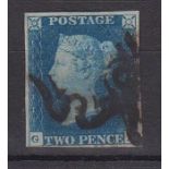 Great Britain 1840 2d Blue SG4 (spec DS8).  Wmk small crown, lettered G.F., Plate 2, black Maltese
