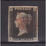 Great Britain 1840 1d Black SG2 (spec AS23).  Wmk small crown, lettered K.L., Plate 4, red Maltese