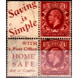 Great Britain 1936 1½d  Photogravure Advert Pane (4) - "Saving is simple".  Fine used, SG16.