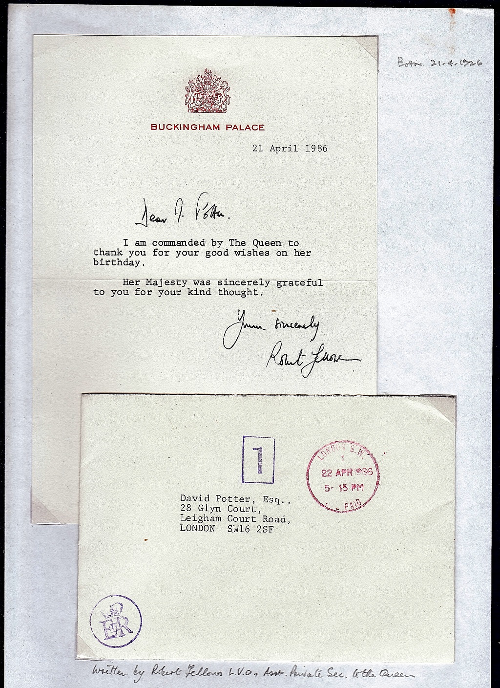 Great Britain - 1986 Buckingham Palace  Letter and Envelope to London address. - Image 3 of 3