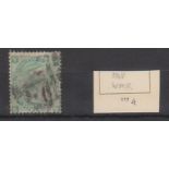 Great Britain - 1867 One Shilling Green  Plate 4, watermark inverted, SG117 Wi, used, Cat £60+.