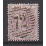 Great Britain - 1856 Sixpence Pale Lilac  Thick paper, fine used, crisp '72' numeral, SG70b, Cat £