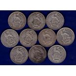 Great Britain Shillings - 1927 and 1936 King George V (10)  Ref S4039, Grades VF to GEF.