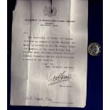 World War II King's Badge for Loyal Service  In original box with letter from Dept. Of Heath and