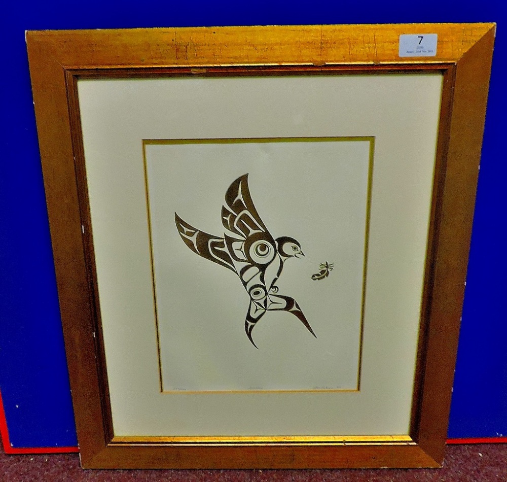 Glen Rabena - Native Indian Bird Serigraph In gold foil, "Swallow" - Limited Edition Print framed