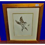 Glen Rabena - Native Indian Bird Serigraph In gold foil, "Swallow" - Limited Edition Print framed